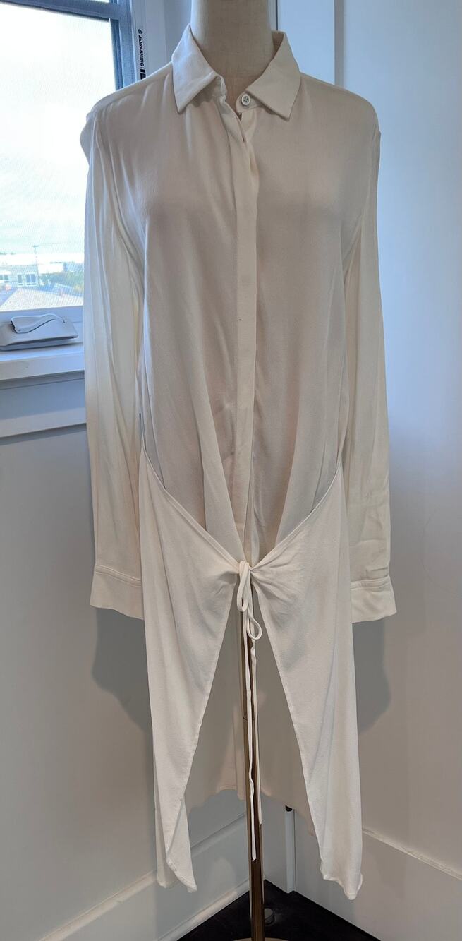 Rosetta Getty Long Sleeve Tunic Shirt Dress Ivory White Tie Front Draped US 6
